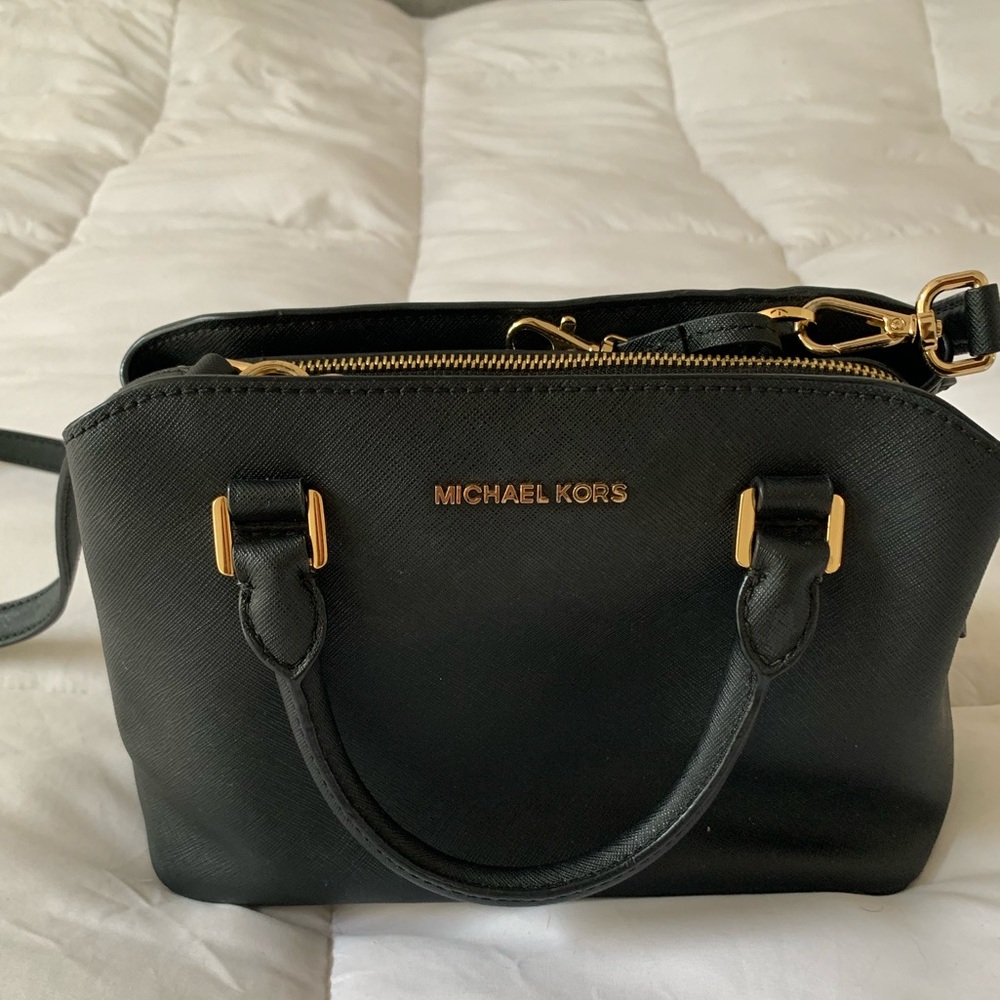 Michael Kors Black Satchel with Gold Accents